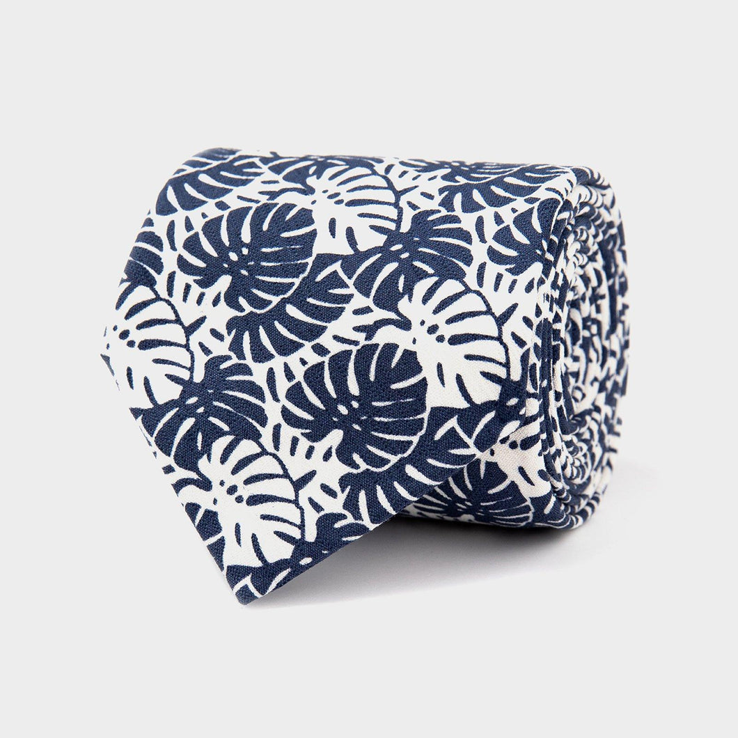 The Navy Palm Print Tie Tie- Ledbury