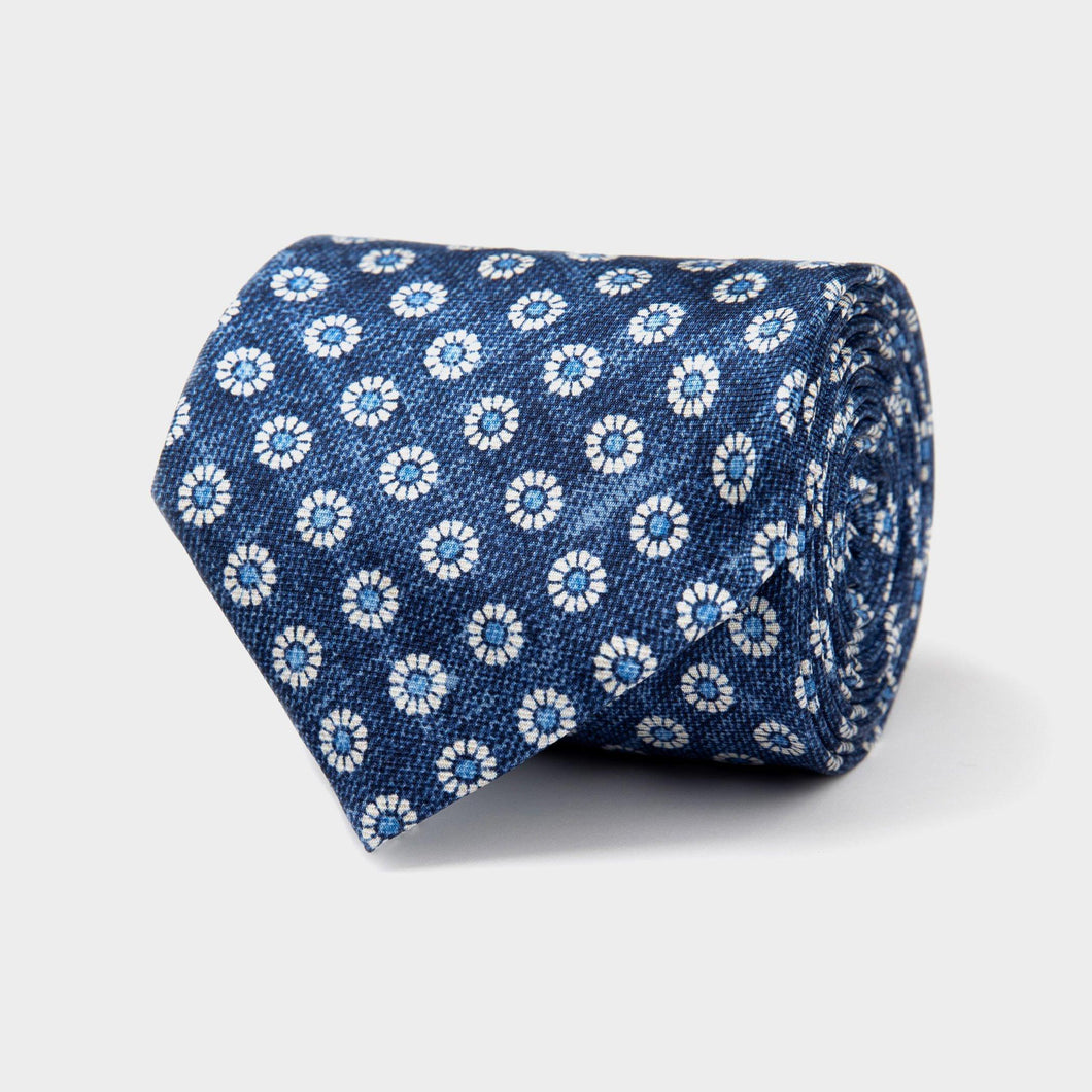 The Navy Brimley Print Tie Tie- Ledbury