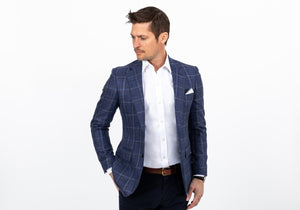 The Dark Blue Bonnett Check Sport Coat Blazer- Ledbury