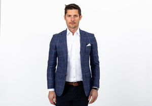 The Dark Blue Bonnett Check Sport Coat Blazer- Ledbury