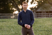 Load image into Gallery viewer, The Navy Emmons Stripe V-Neck Sweater
