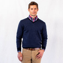 Load image into Gallery viewer, The Navy Emmons Stripe V-Neck Sweater