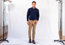 Load image into Gallery viewer, The Navy Emmons Stripe V-Neck Sweater