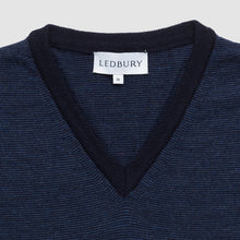 Load image into Gallery viewer, The Navy Emmons Stripe V-Neck Sweater