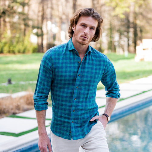 The Leaf McClellan Cotton Linen Gingham Casual Shirt Casual Shirt- Ledbury