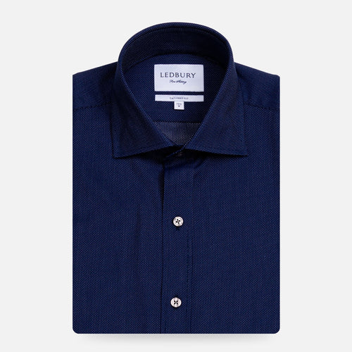 The Navy Ames Dobby Dot Dress Shirt Dress Shirt- Ledbury