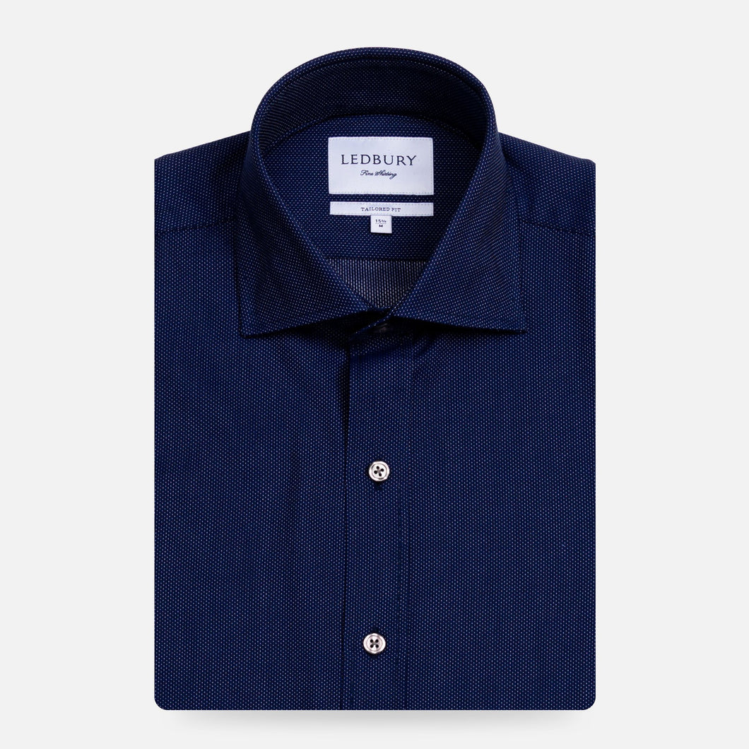 The Navy Ames Dobby Dot Dress Shirt Dress Shirt- Ledbury