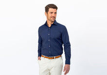 Load image into Gallery viewer, The Navy Ames Dobby Dot Dress Shirt Dress Shirt- Ledbury