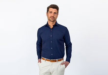 Load image into Gallery viewer, The Navy Ames Dobby Dot Dress Shirt Dress Shirt- Ledbury