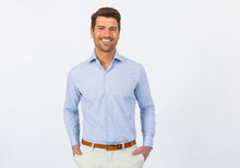 Load image into Gallery viewer, The Light Blue Crestwood Heather Windowpane Dress Shirt Dress Shirt- Ledbury