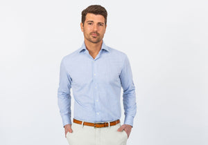 The Light Blue Crestwood Heather Windowpane Dress Shirt Dress Shirt- Ledbury