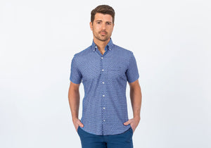The Navy Short Sleeve Nowlen Dot Print Casual Shirt Casual Shirt- Ledbury