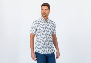 The Navy Short Sleeve Bennett Palm Print Casual Shirt