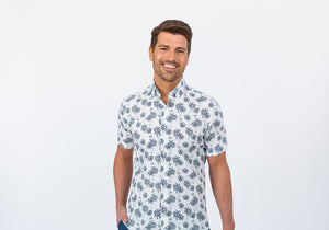 The Navy Short Sleeve Bennett Palm Print Casual Shirt