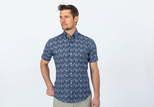 The Navy Short Sleeve Parke Printed Poplin Casual Shirt