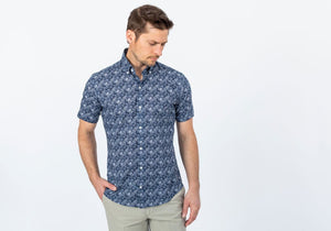 The Navy Short Sleeve Parke Printed Poplin Casual Shirt