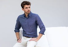 Load image into Gallery viewer, The Navy Allerton Cotton Linen Casual Shirt Casual Shirt- Ledbury