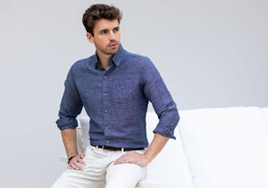 The Navy Allerton Cotton Linen Casual Shirt Casual Shirt- Ledbury