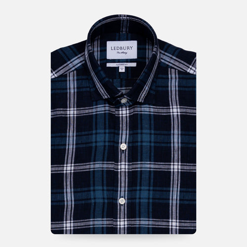 The Dark Blue Medlin Linen Plaid Casual Shirt Casual Shirt- Ledbury