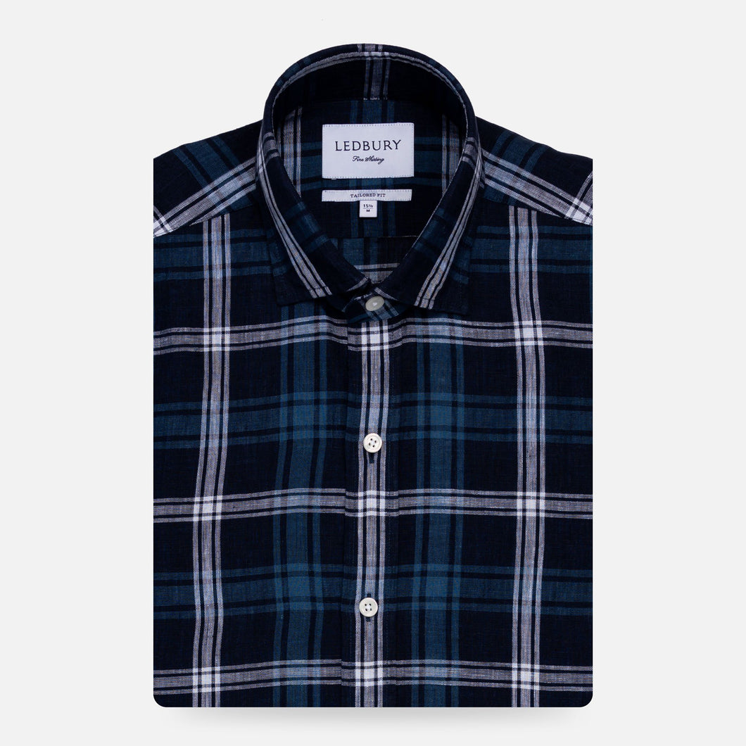 The Dark Blue Medlin Linen Plaid Casual Shirt Casual Shirt- Ledbury