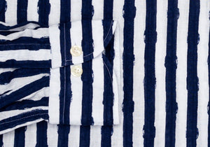 The Navy Tobin Linen Printed Seersucker Casual Shirt Casual Shirt- Ledbury
