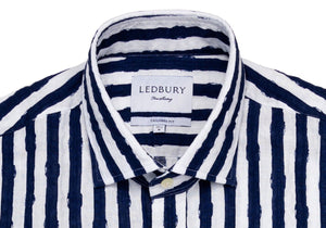 The Navy Tobin Linen Printed Seersucker Casual Shirt Casual Shirt- Ledbury