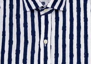 The Navy Tobin Linen Printed Seersucker Casual Shirt Casual Shirt- Ledbury