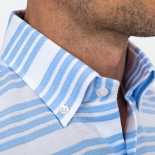 Load image into Gallery viewer, The Light Blue Harlan Cotton Linen Stripe Dress Shirt Dress Shirt- Ledbury