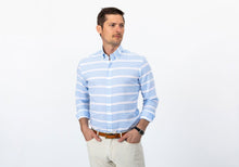 Load image into Gallery viewer, The Light Blue Harlan Cotton Linen Stripe Dress Shirt Dress Shirt- Ledbury