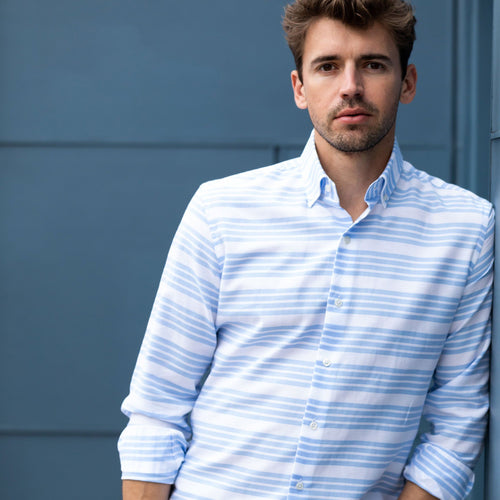 The Light Blue Harlan Cotton Linen Stripe Dress Shirt Dress Shirt- Ledbury