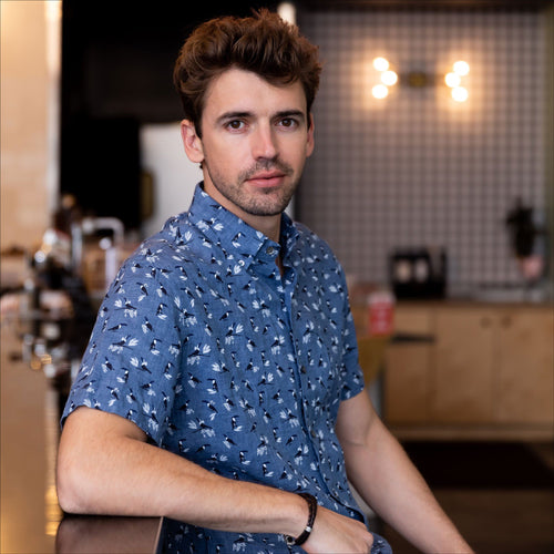 The Cadet Blue Short Sleeve Linen Brookshire Print Casual Shirt Casual Shirt- Ledbury