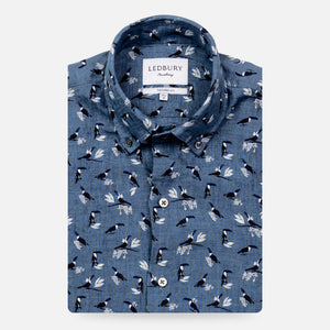 The Cadet Blue Short Sleeve Linen Brookshire Print Casual Shirt Casual Shirt- Ledbury