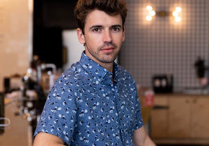 The Cadet Blue Short Sleeve Linen Brookshire Print Casual Shirt Casual Shirt- Ledbury