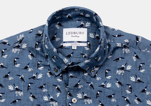 The Cadet Blue Short Sleeve Linen Brookshire Print Casual Shirt Casual Shirt- Ledbury