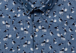 The Cadet Blue Short Sleeve Linen Brookshire Print Casual Shirt Casual Shirt- Ledbury