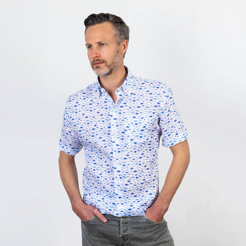 The Cobalt Short Sleeve Linen Fenbrook Print Casual Shirt Casual Shirt- Ledbury