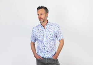 The Cobalt Short Sleeve Linen Fenbrook Print Casual Shirt Casual Shirt- Ledbury