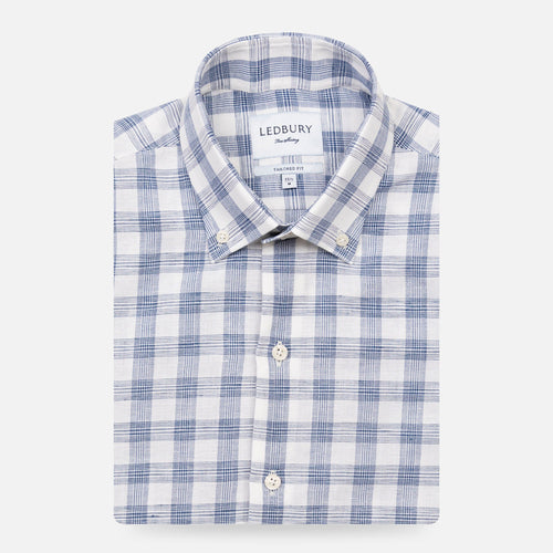 The Dark Blue Drumlin Cotton Linen Check Casual Shirt Casual Shirt- Ledbury