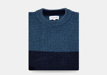Load image into Gallery viewer, The Dark Blue Heather Britton Color Block Crew Neck Sweater