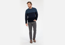 Load image into Gallery viewer, The Dark Blue Heather Britton Color Block Crew Neck Sweater