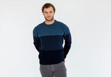 Load image into Gallery viewer, The Dark Blue Heather Britton Color Block Crew Neck Sweater