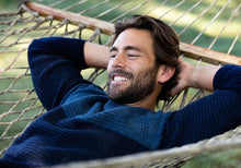 Load image into Gallery viewer, The Dark Blue Heather Britton Color Block Crew Neck Sweater