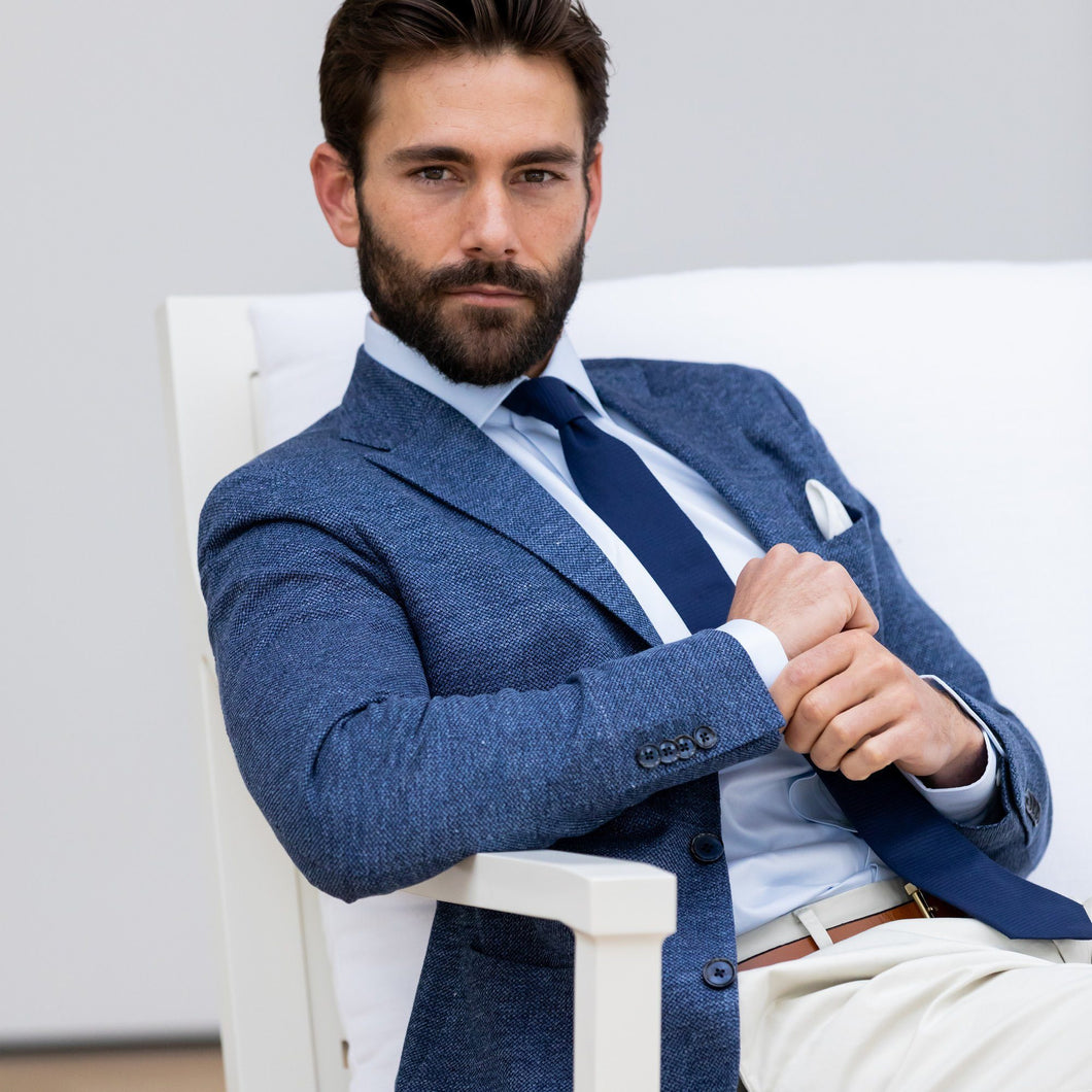 The Slate Blue Heather Broson Pique Knit Sport Coat Blazer- Ledbury