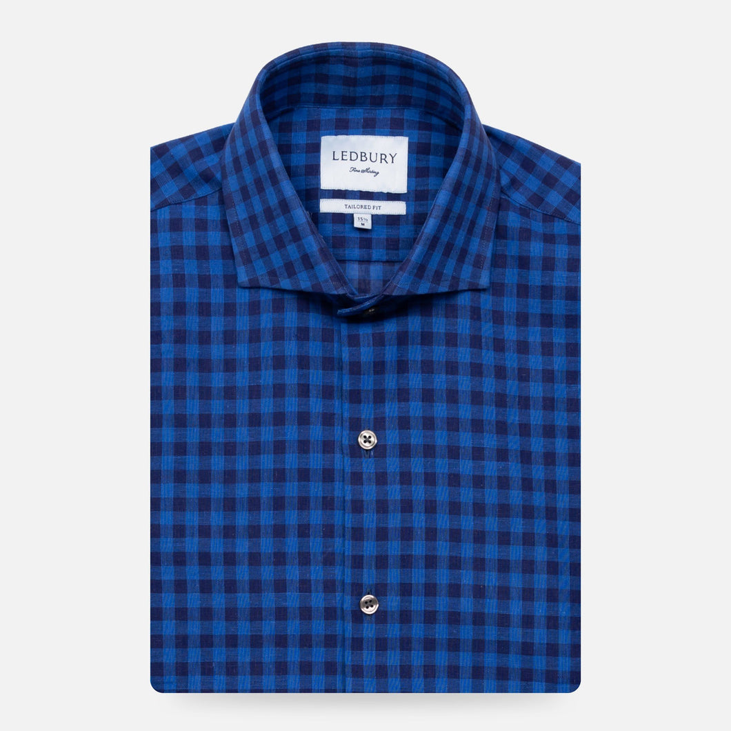 The Dark Blue Martell Cotton Linen Gingham Casual Shirt Casual Shirt- Ledbury