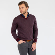 Load image into Gallery viewer, The Burgundy Heather Emmons Stripe V-Neck Sweater
