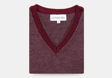 Load image into Gallery viewer, The Burgundy Heather Emmons Stripe V-Neck Sweater