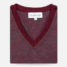 Load image into Gallery viewer, The Burgundy Heather Emmons Stripe V-Neck Sweater