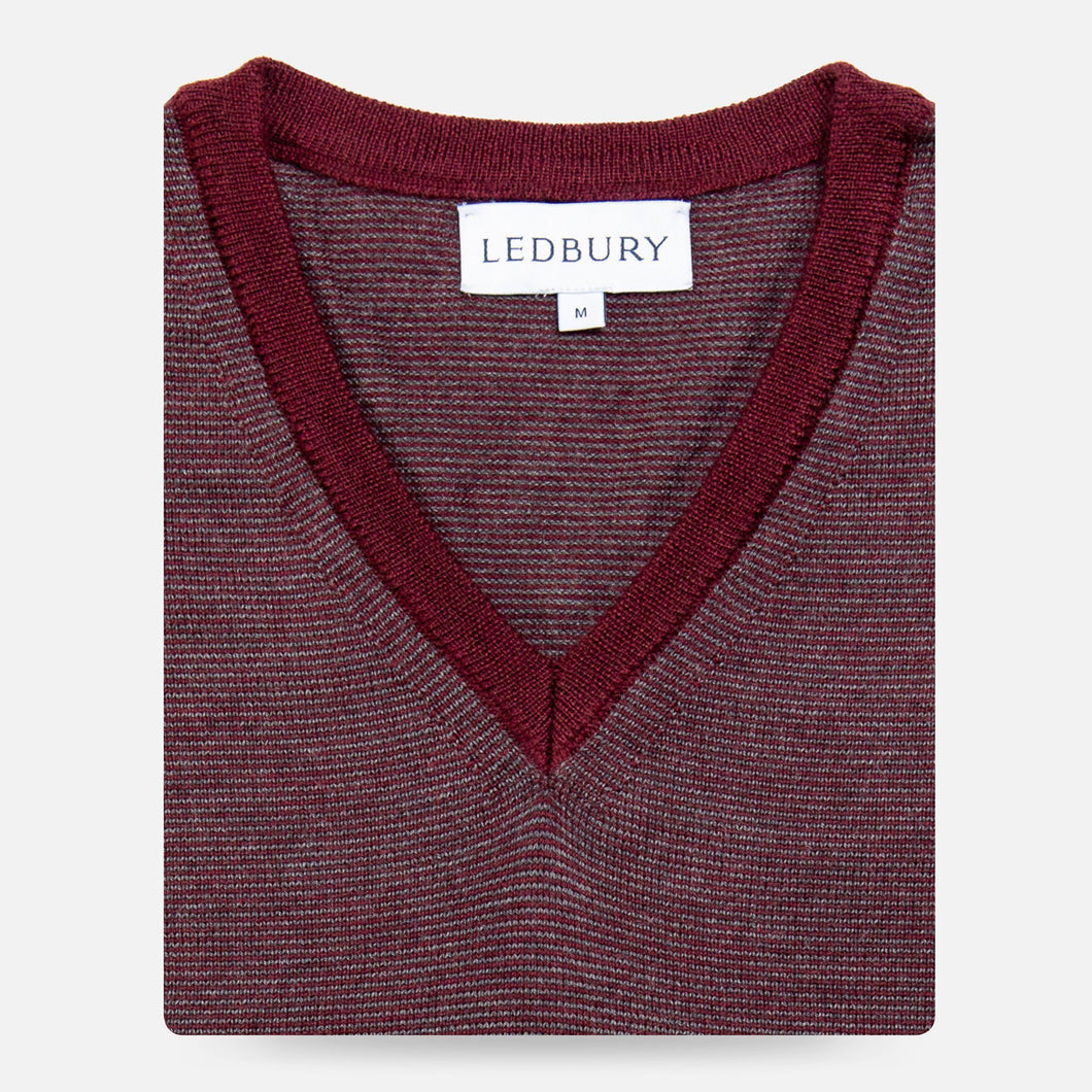 The Burgundy Heather Emmons Stripe V-Neck Sweater