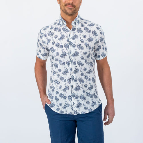 The Navy Short Sleeve Bennett Palm Print Casual Shirt