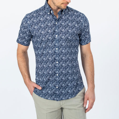 The Navy Short Sleeve Parke Printed Poplin Casual Shirt